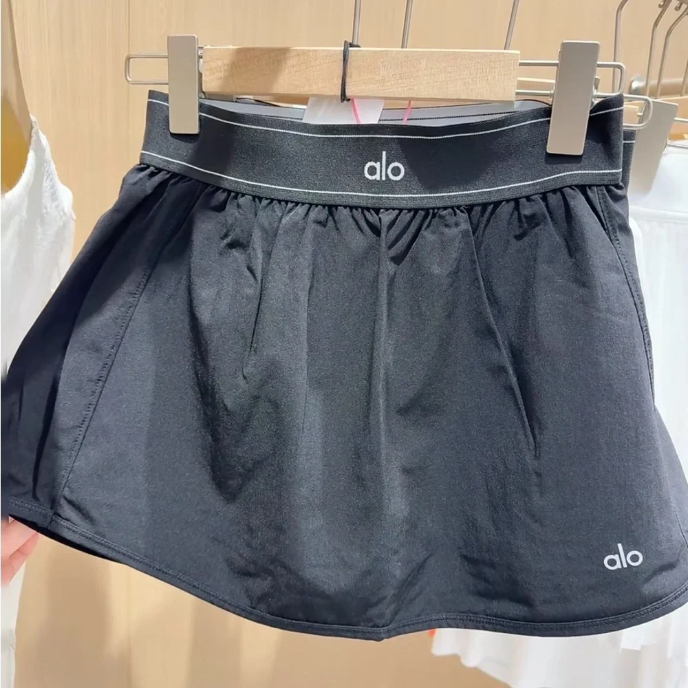 Alo Black Athletic Skirt with Logo Waistband